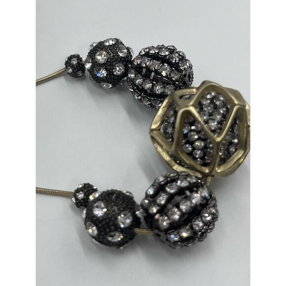 CHICO'S Julia Silver Gold Tone Rhinestone Adorned Fireballs Black Ball Necklace - Picture 12 of 13